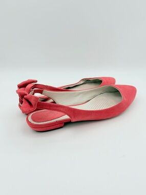 Portia “Bravo” Slingback Flats Rose Faux Suede, Closed Toe, Back Bow 9M